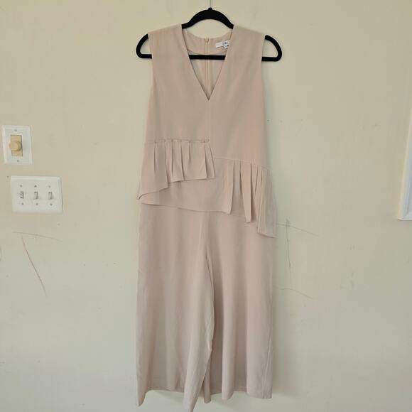 Tibi Silk Ruffle Jumpsuit Culotte Cream Sleeveless Pleated Women's Size 4 - Picture 2 of 8